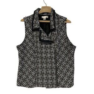 Christopher & Banks Vest Black White Plaid Size Large Side Zip